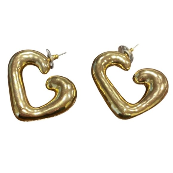 J.Crew Gold-Plated Heart Chunky Lightweight Earrings Statement Jewelry BX283 - Picture 2 of 5